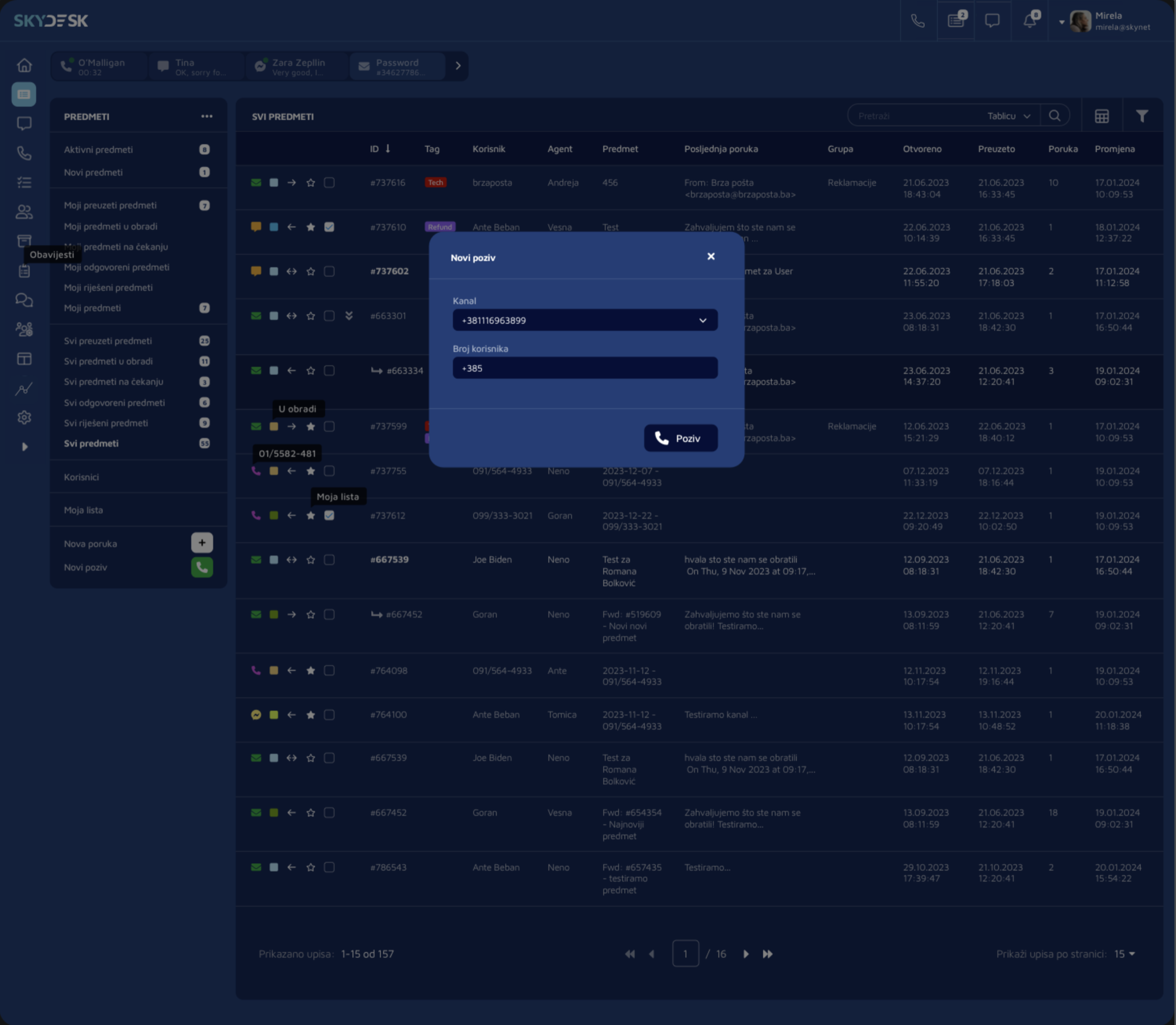 SkyDesk inbox showing prioritised cases across channels